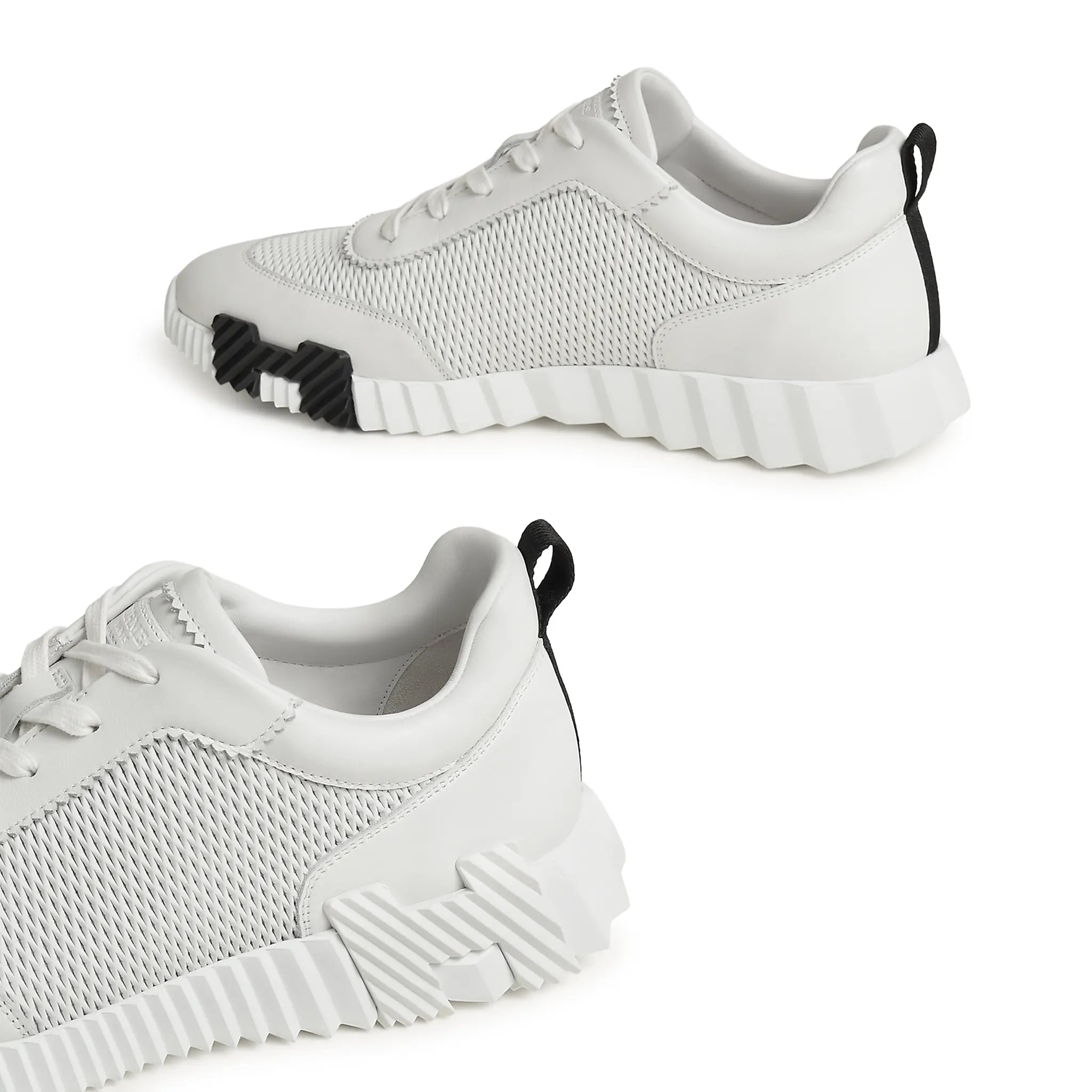 Side View of Hermes Paris Bouncing Perforated Leather Sneaker Blanc H261895ZH01400